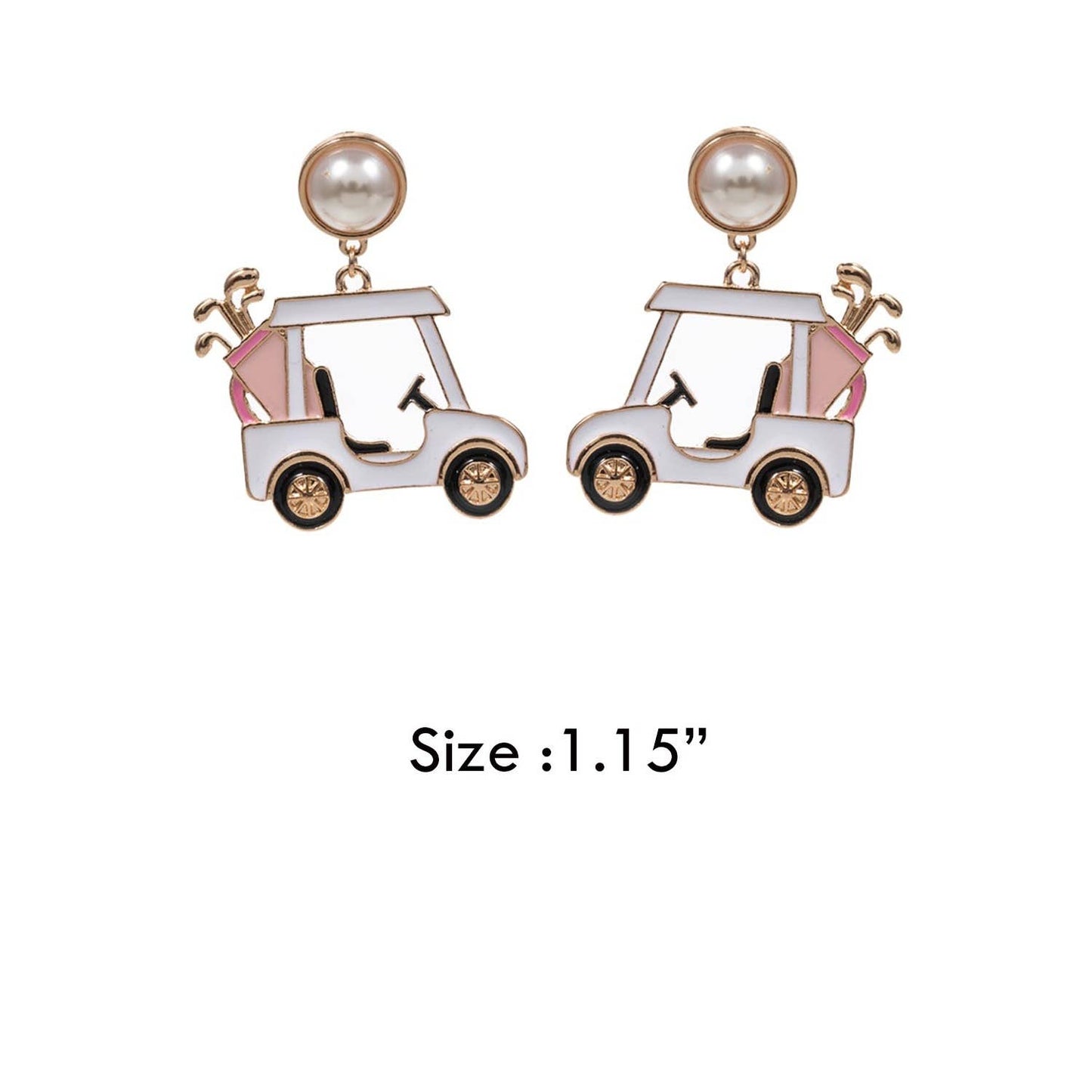 GOLF CART SHAPED WITH PEARL ENAMEL POST EARRING