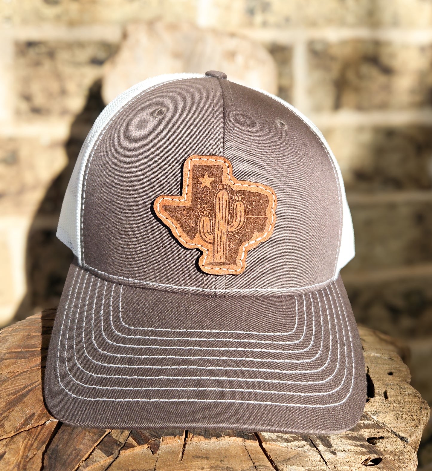 Trucker Hat with Custom Texas Logo Leather Patch-Richardson 112