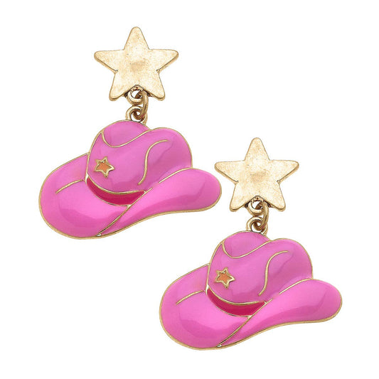 Rodeo Star Cowboy Hat Enamel Earrings