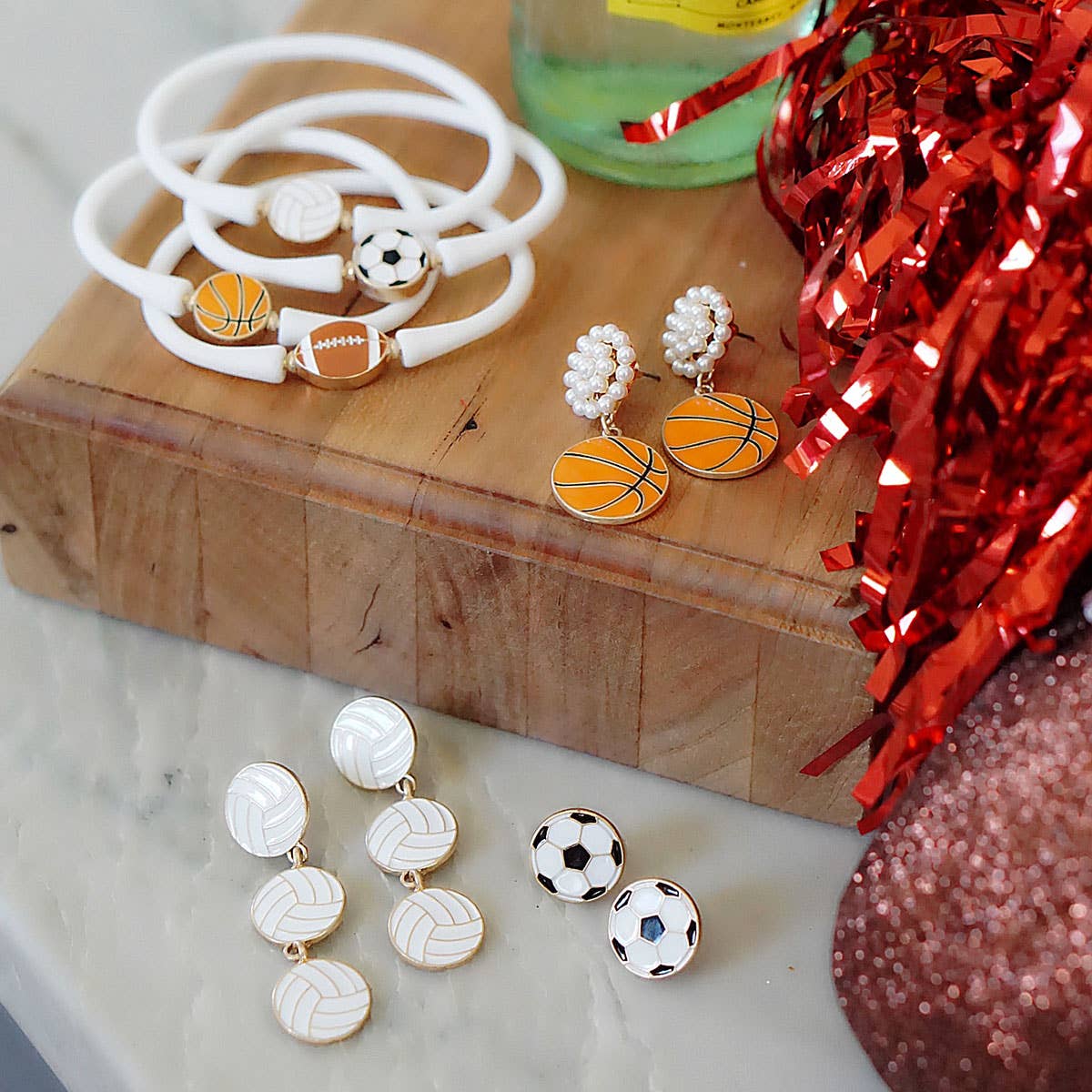 Soccer Ball Enamel Stud Earrings in Black & White