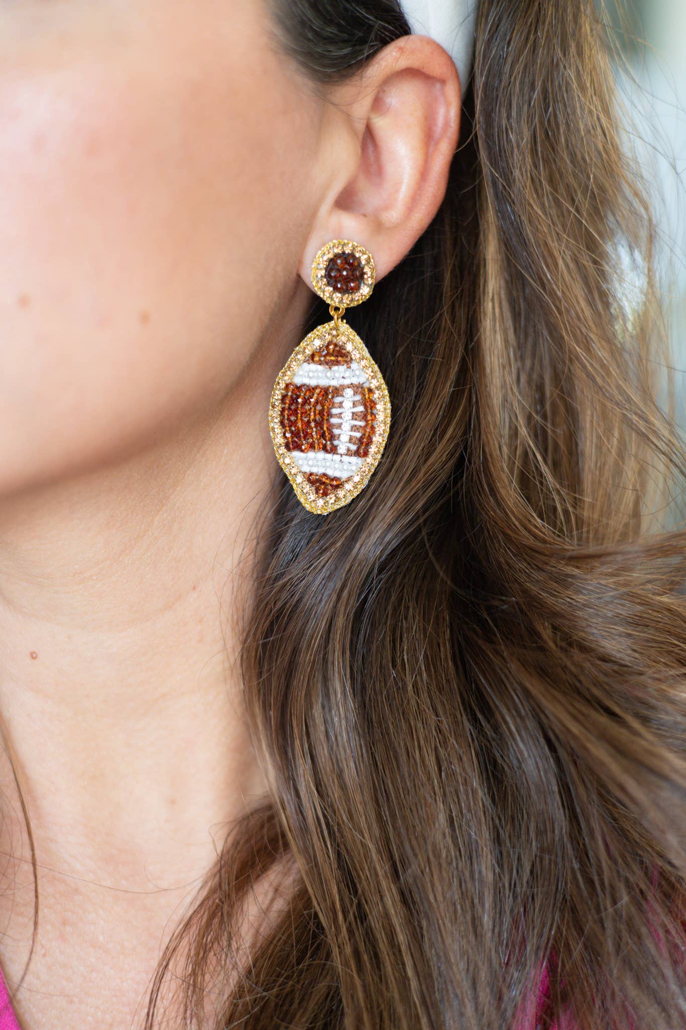 Brown Beaded GameDay Football Earrings
