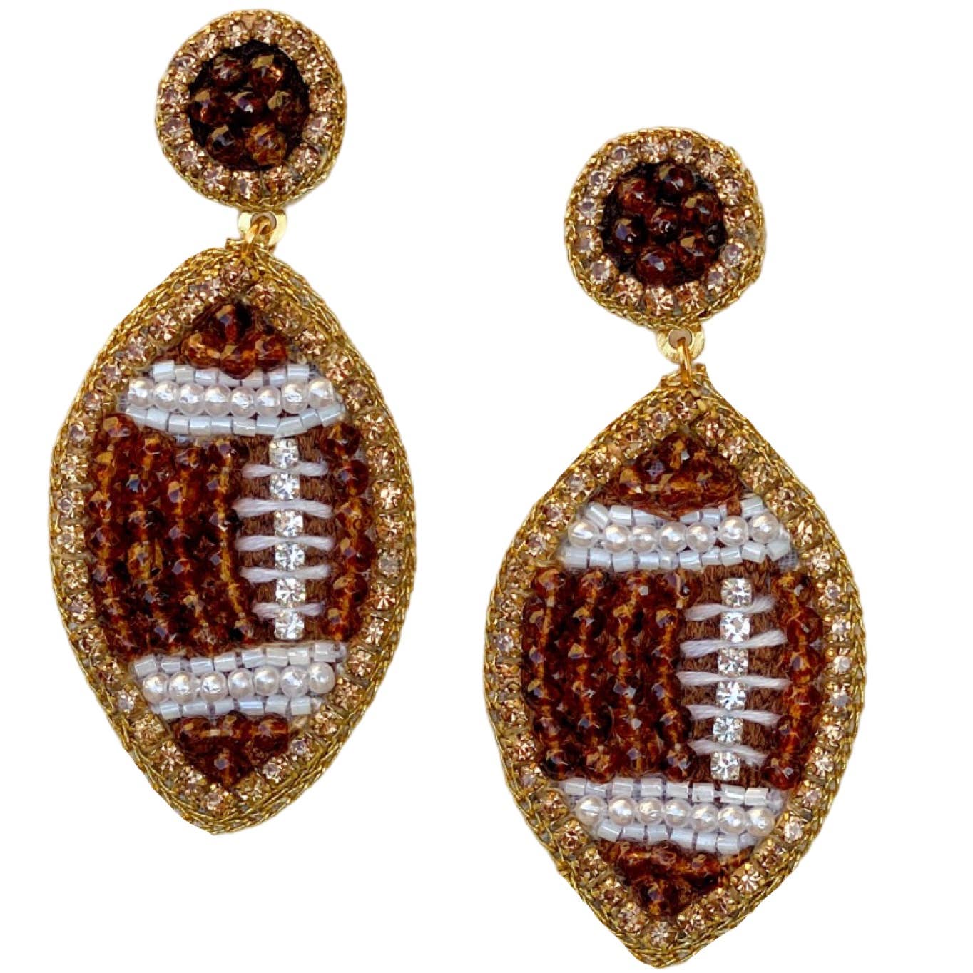 Brown Beaded GameDay Football Earrings