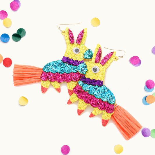 Glittered Pony Piñata Tassel Dangle Earrings