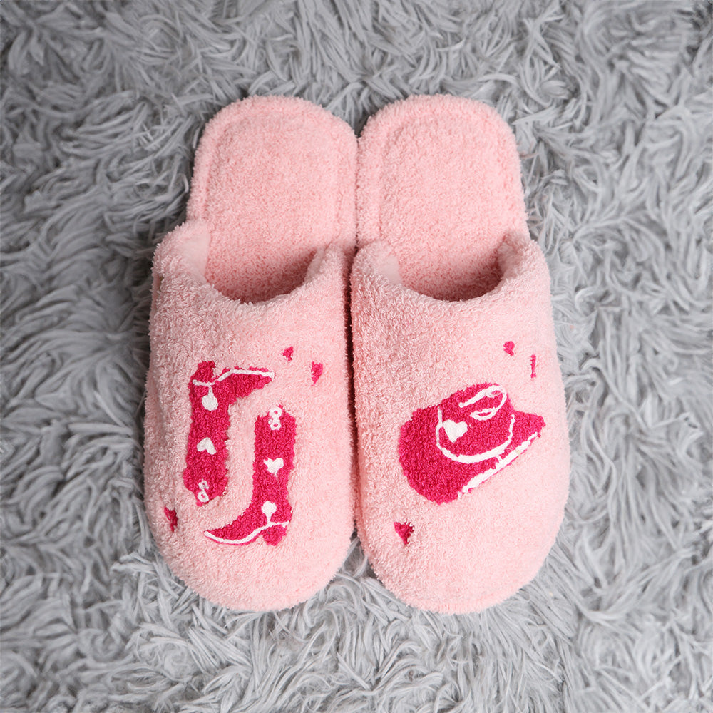 Cowgirl / Cowboy Embroidered Soft Home Indoor Floor Slippers