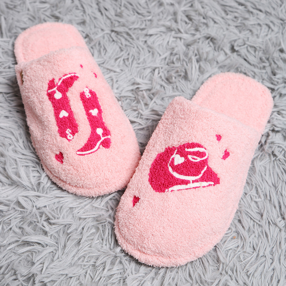 Cowgirl / Cowboy Embroidered Soft Home Indoor Floor Slippers