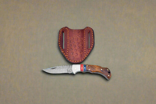 Damascus steel pocket knife Limited Run Walnut Wood and Diamond Wood