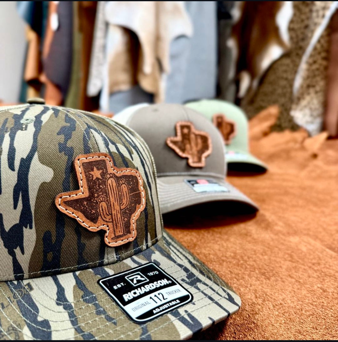 Trucker Hat with Custom Texas Logo Leather Patch-Richardson 112