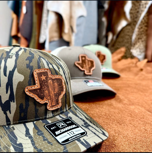 Trucker Hat with Custom Texas Logo Leather Patch-Richardson 112