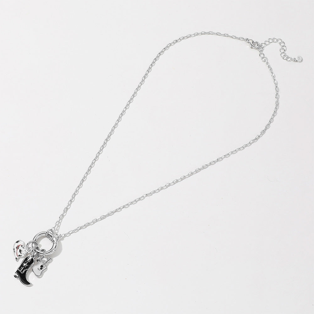 Silver Dipped Enamel Cowboy Hat Boot Guitar Pendant Necklace