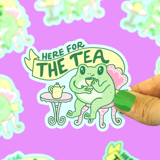 Here for the Tea ~ Frog Gossip Laptop Decal Vinyl Sticker